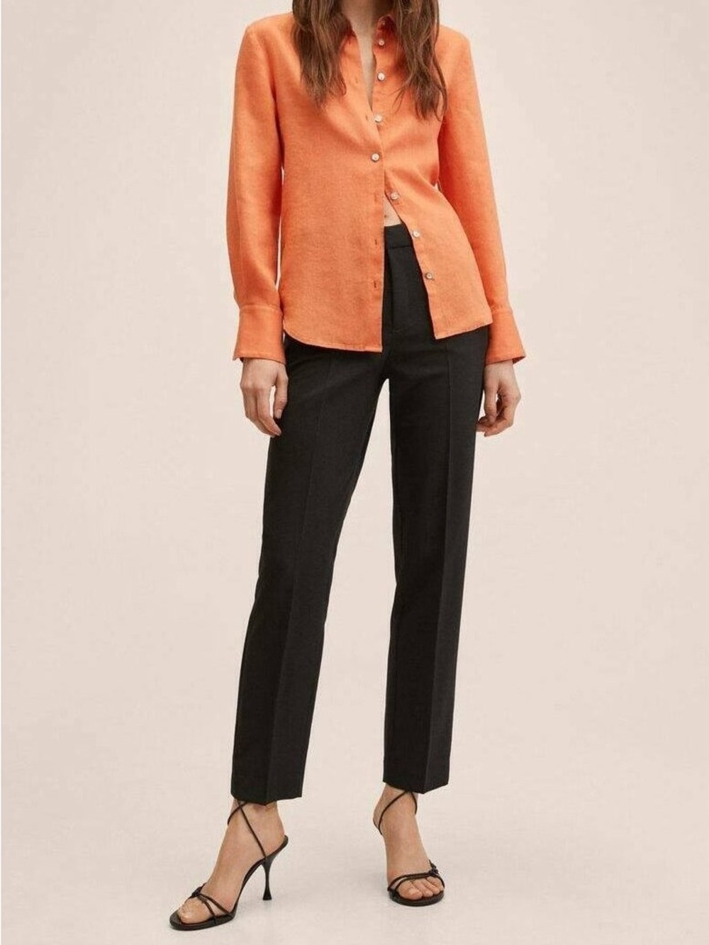 Mango Mandarin Orange 100% Linen Button-Down Shirt XL and Pants S